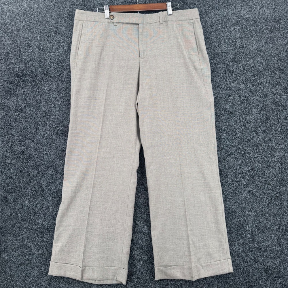 Gap Women 16 Regular Tan Wool Blend Wide Leg Cuffed Trouser Dress Pants Stretch